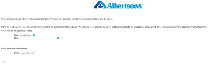 take part in the Albertsons customer satisfaction survey