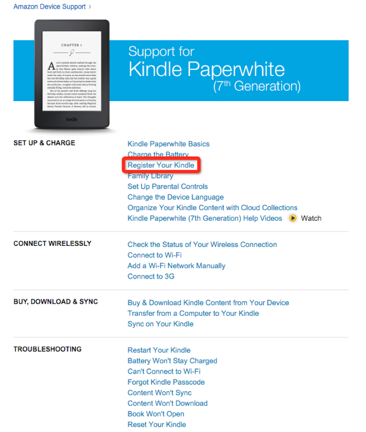 register for an Amazon account to manage your kindle