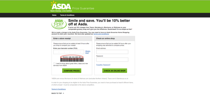 check ASDA price guarantee online