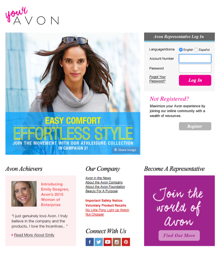 register for an online account as an Avon representative