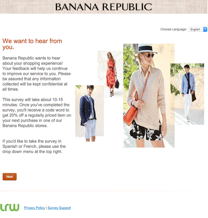 take part in the Banana Republic customer experience survey 