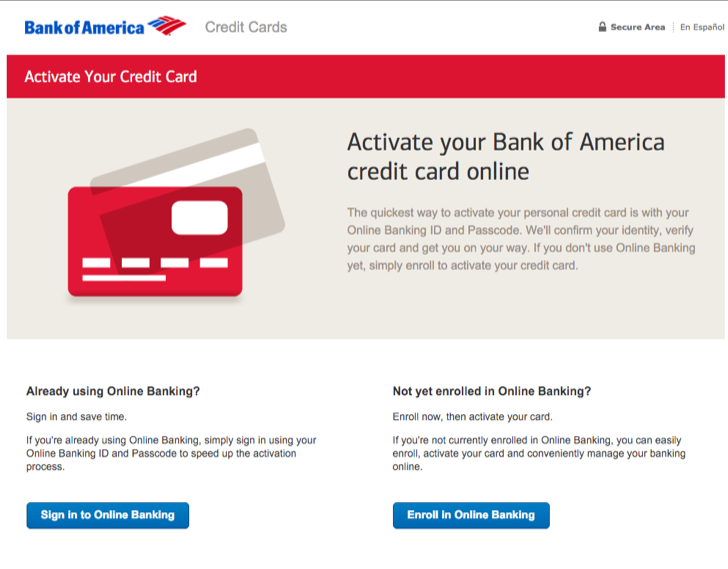 activate your bank of america credit card online