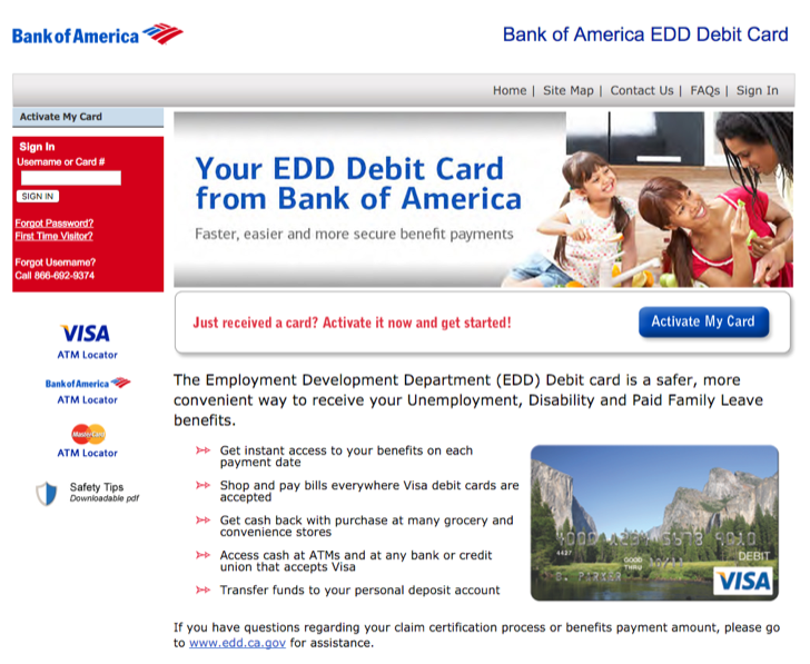 activate your EDD debit card from bank of america