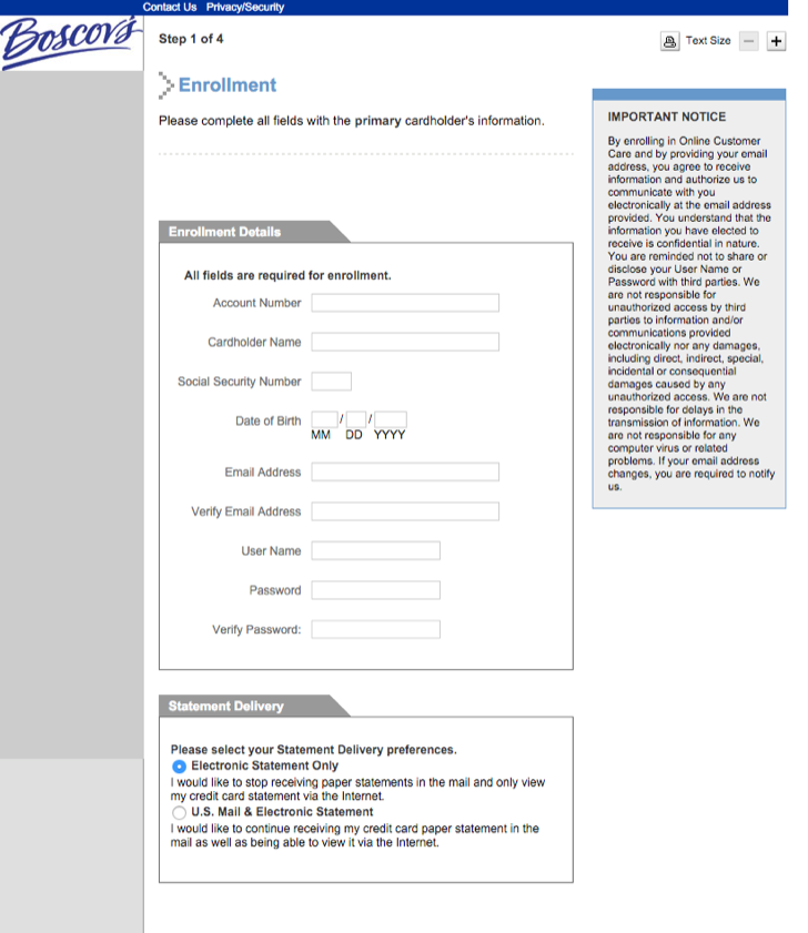 enroll in a boscovs credit card to manage account in an easy way