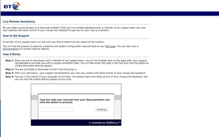get BT broadband remote support online
