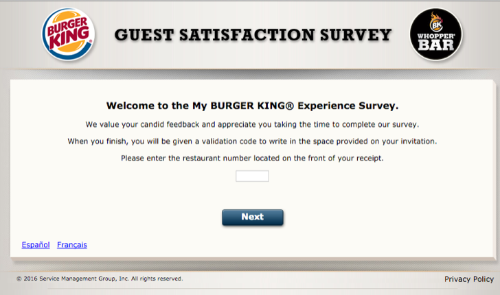 take part in the Burger King experience survey