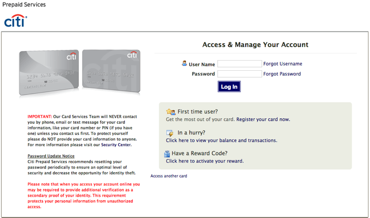 citi prepaid services