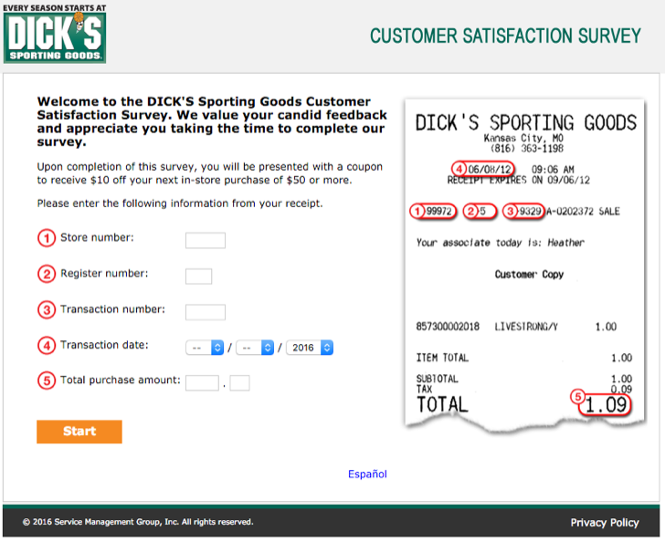 take part in the Dick's sporting goods customer satisfaction survey