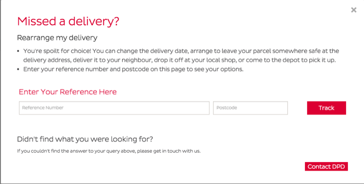 arrange a redelivery for a DPD uk parcel