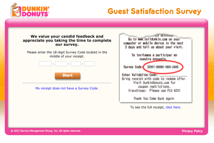 take part in the tell Dunkin' Donuts survey