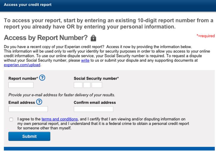 experian online personal credit report