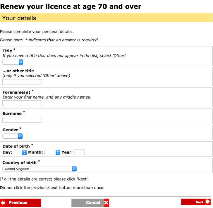 renew driving license at age 70 or over for free