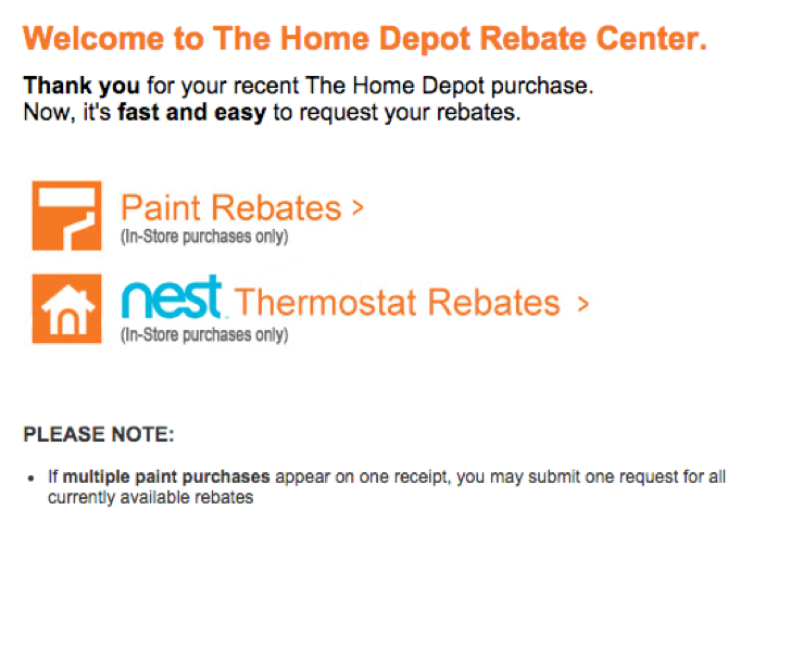 home depot paint rebate center