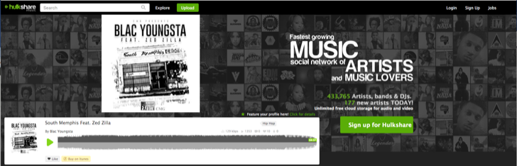 upload and share your music at Hulkshare