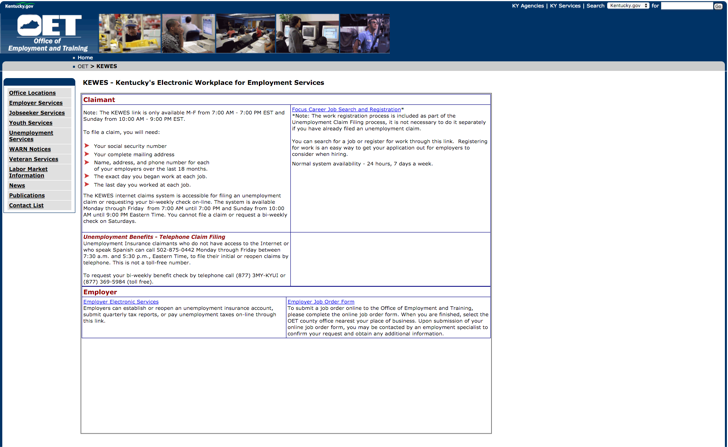 file for unemployment benefits online at the Kentucky office of employment and training