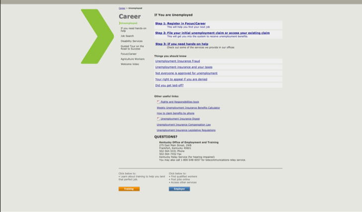 file for unemployment benefits online at the Kentucky office of employment and training