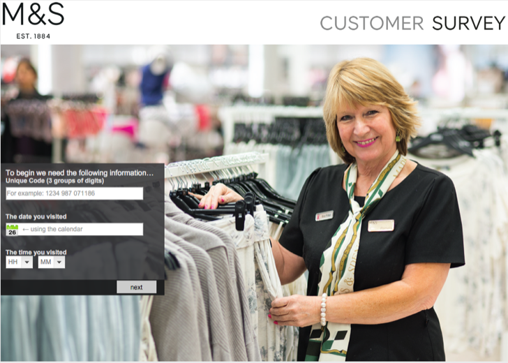 take part in the M & S customer survey