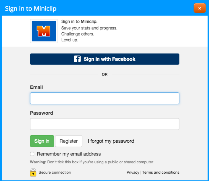 sign up for a free Miniclip account