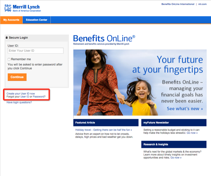 create a user id at merrill lynch benefits information center