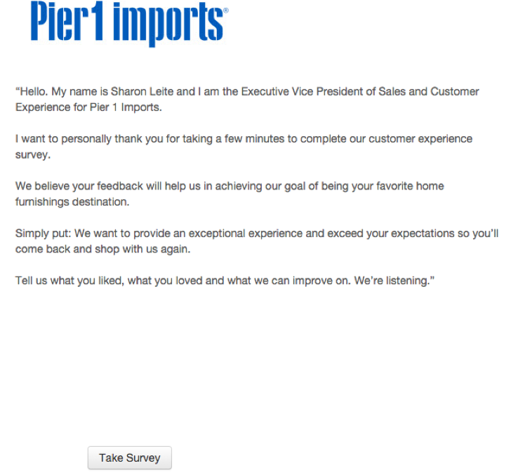 pier 1 imports customer experience survey