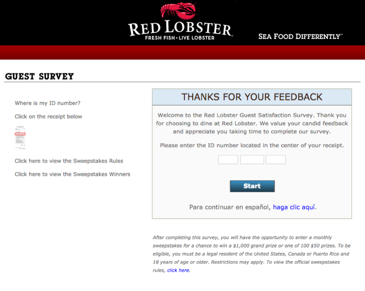 Red Lobster Guest Satisfaction Survey