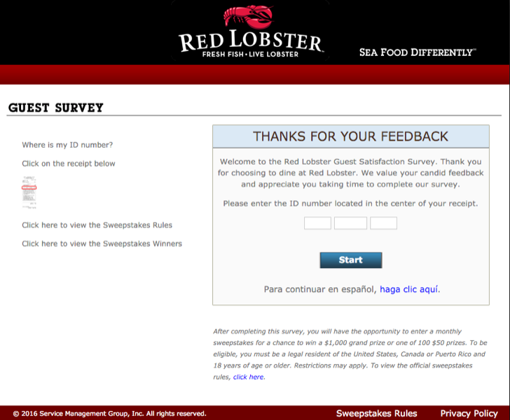 take part in the Red Lobster guest satisfaction survey