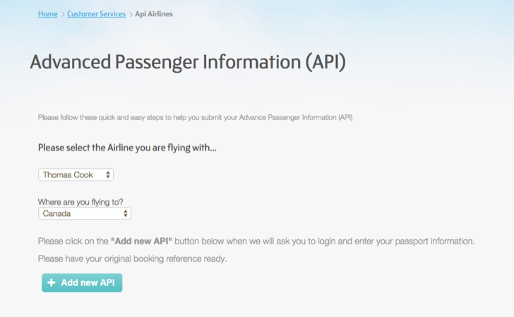 advanced passenger information at thomas cook