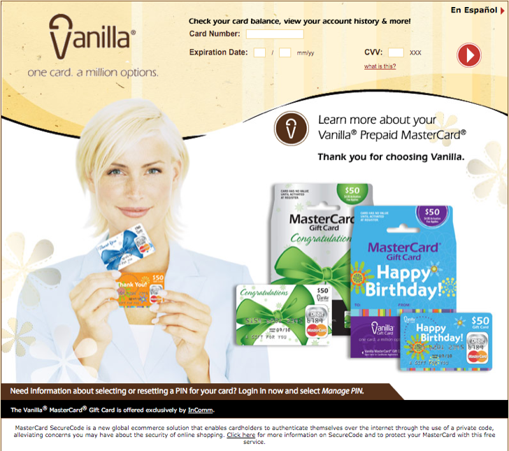 check your vanilla mastercard gift card balance online