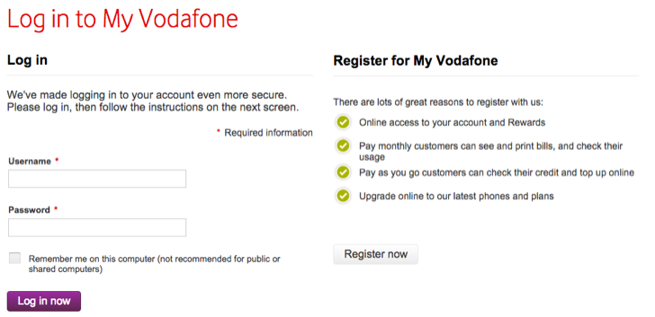 vodafone my account